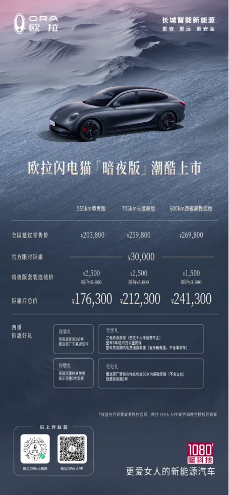 越夜越惊艳 欧拉闪电猫暗夜版上市 打造纯电轿跑新标杆