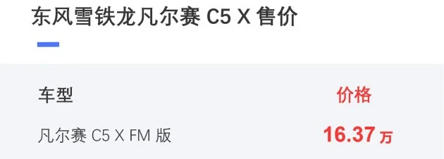 东风雪铁龙凡尔赛C5 X FM版正式上市 售价16.37万