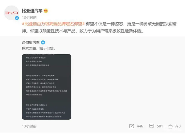 比亚迪百万品牌定名！首车对标奔驰大G 网友：售价确实仰望