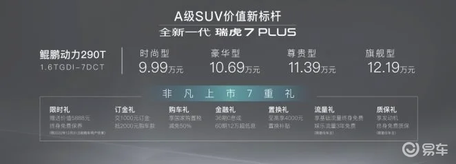 全新一代瑞虎 7 PLUS正式上市 售价9.99万元起