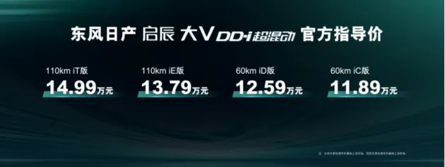 东风日产新能源启辰大V DD-i超混动上市 售11.89万起