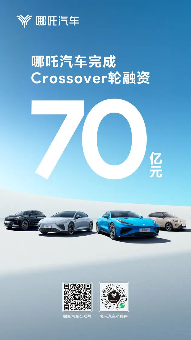 哪吒已完成总额70亿元crossover轮融资