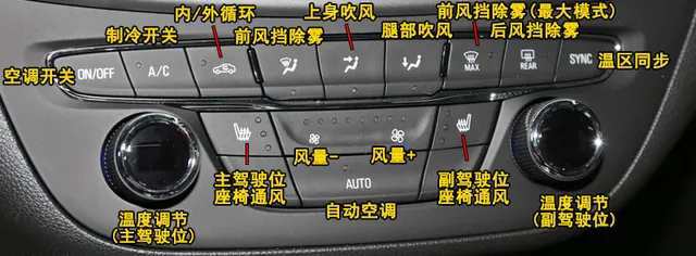 别克威朗空调按钮图解，威朗空调除雾和暖风开启方法