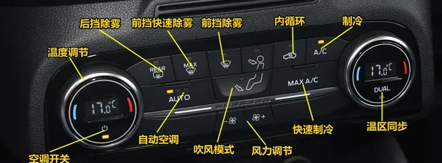 福特福克斯空调按钮图解，福克斯空调除雾和暖风开启方法