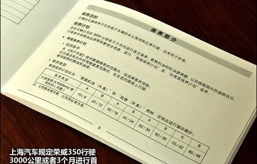 荣威350保养手册，荣威350保养周期费用表