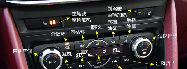 马自达CX-5空调按钮图解，CX-5空调除雾和暖风开启方法