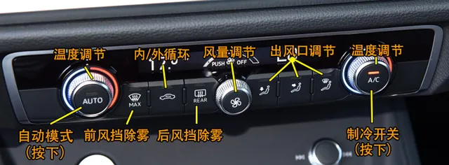 奥迪Q3空调按钮图解，Q3空调除雾和暖风开启方法